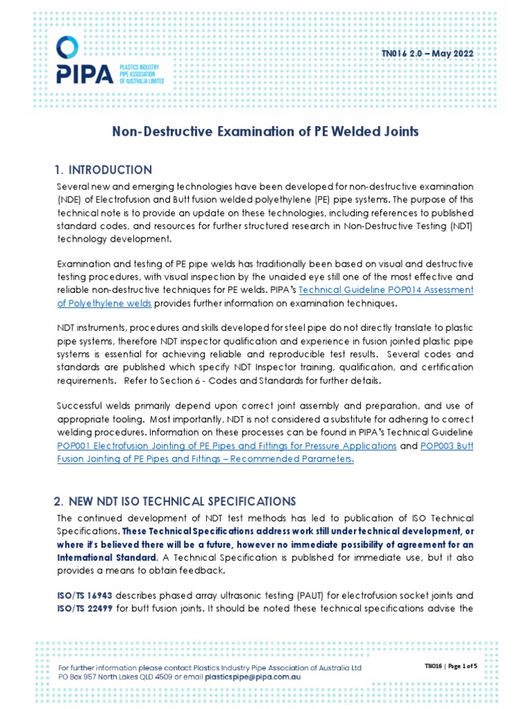 NDT Advances for PE Welded Joints | PDF | Nondestructive Testing | Pipe ...