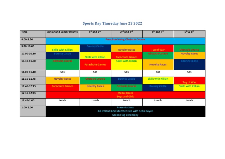 Sports Day Timetable 2023 PDF