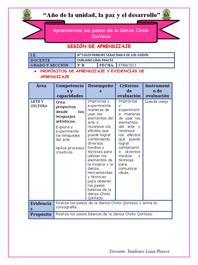 SESIÓN DE APRENDIZAJE 2 (Arte) Danza | PDF | Bailes | Evaluación