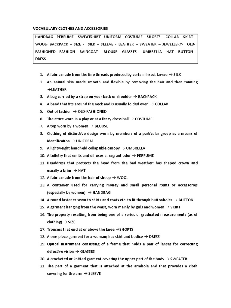VOCABULARIO CLOTHES B1 | PDF