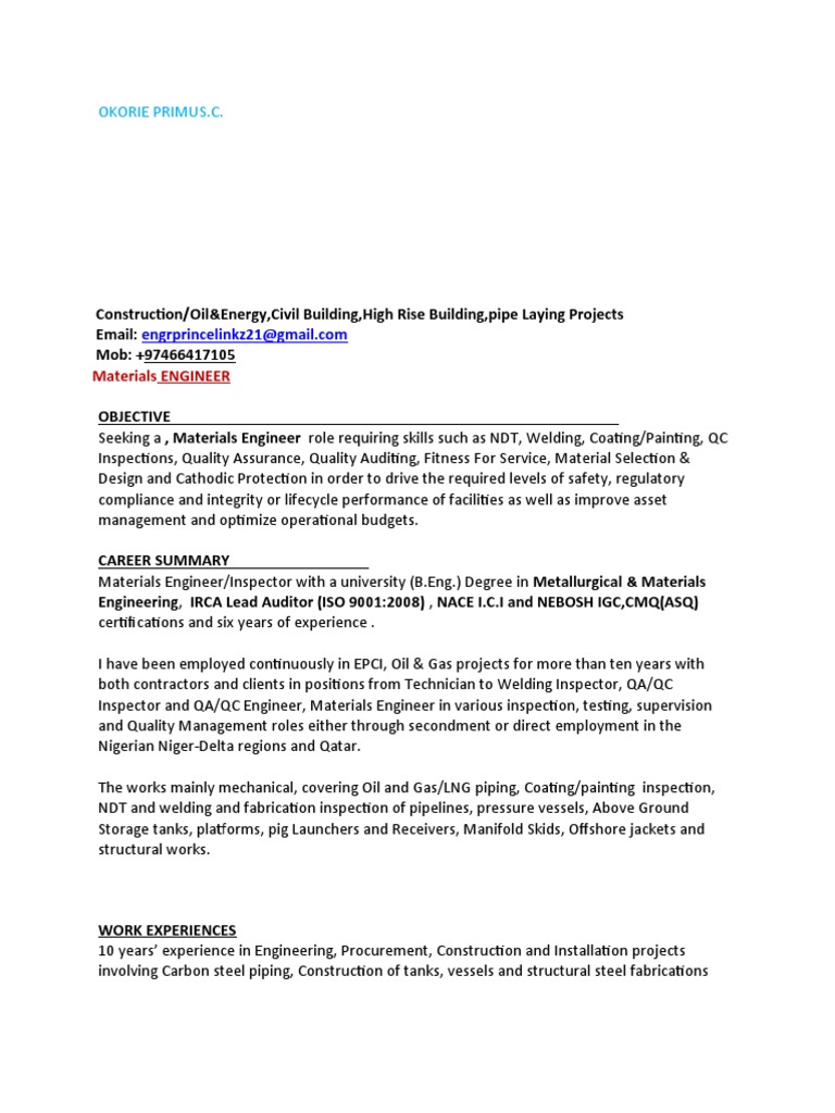 Material Engineer jOB ROLES PDF Quality Assurance Pipe (Fluid