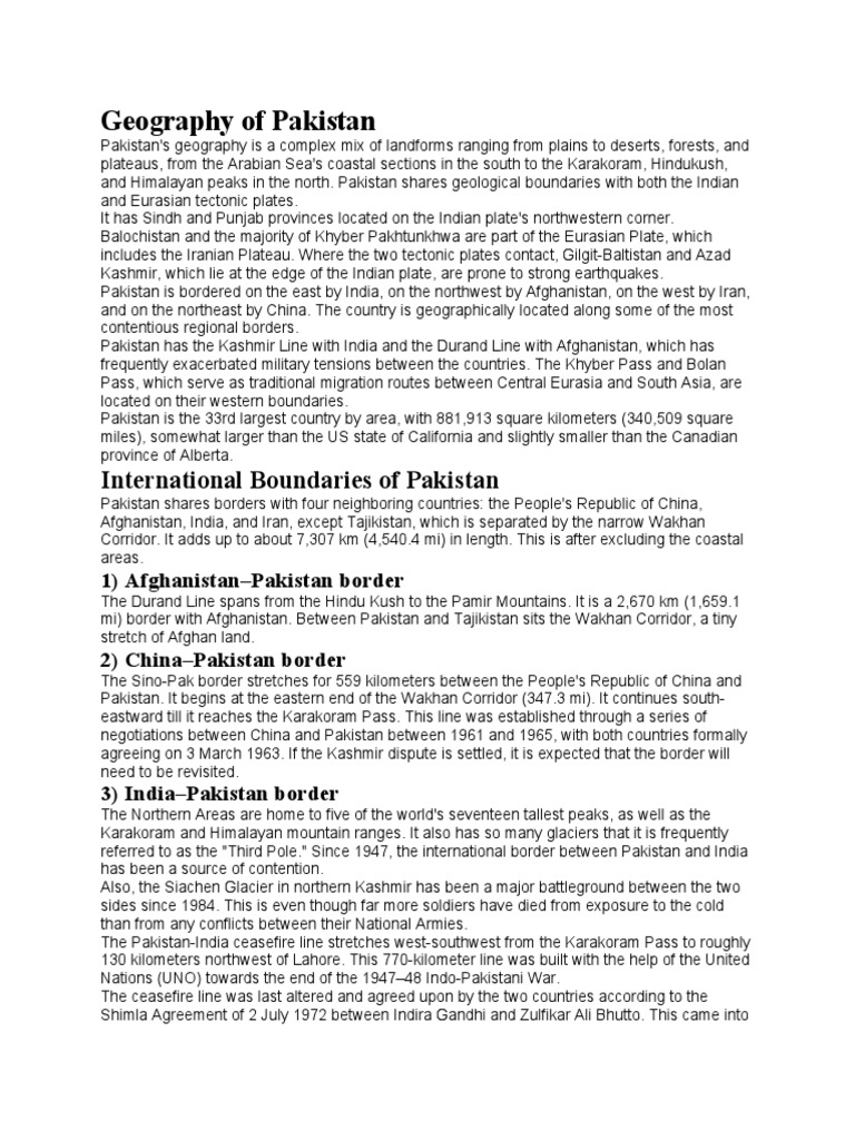 Geography of Pakistan PDF Pakistan Earth Sciences