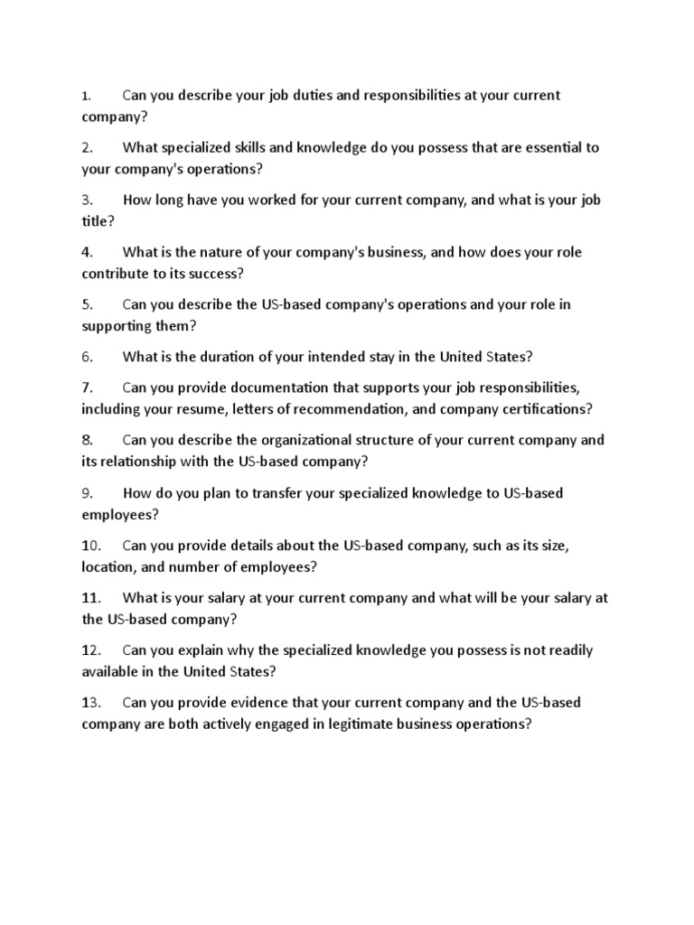 L1B interview questions. PDF