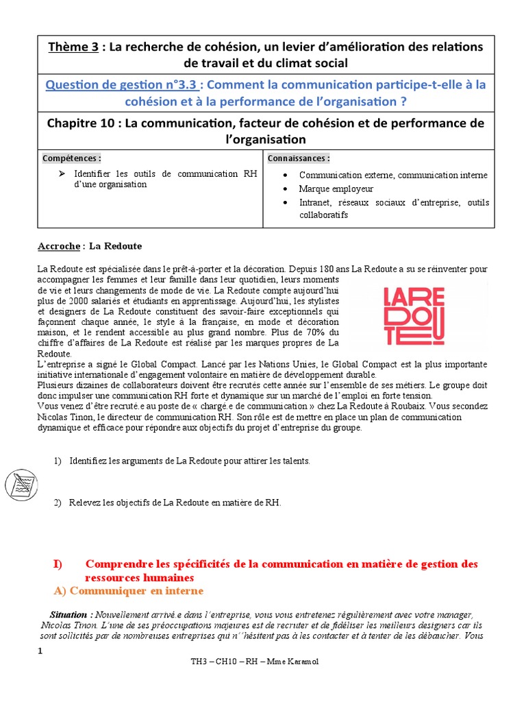 Communication RH et cohésion d'équipe | PDF | Gestion des ressources ...