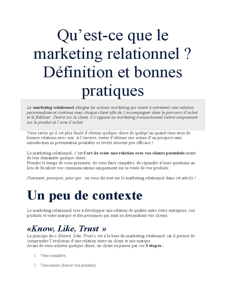 Comprendre le marketing relationnel | PDF | Commercialisation | Gestion ...