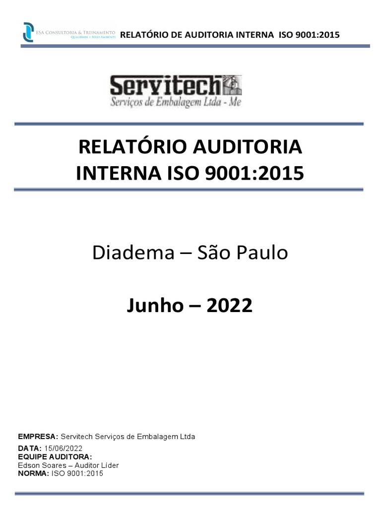 RELATORIO AUDITORIA INTERNA ISO 9001 - SERVITECH 15.06.2022 | PDF ...