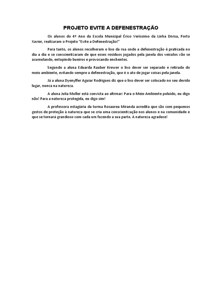 Projeto Evite a Defenestração | PDF