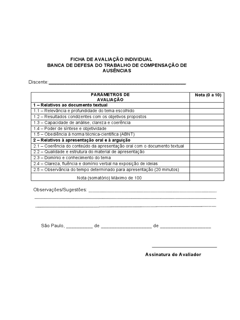 Ficha de Compensação de Ausências | PDF