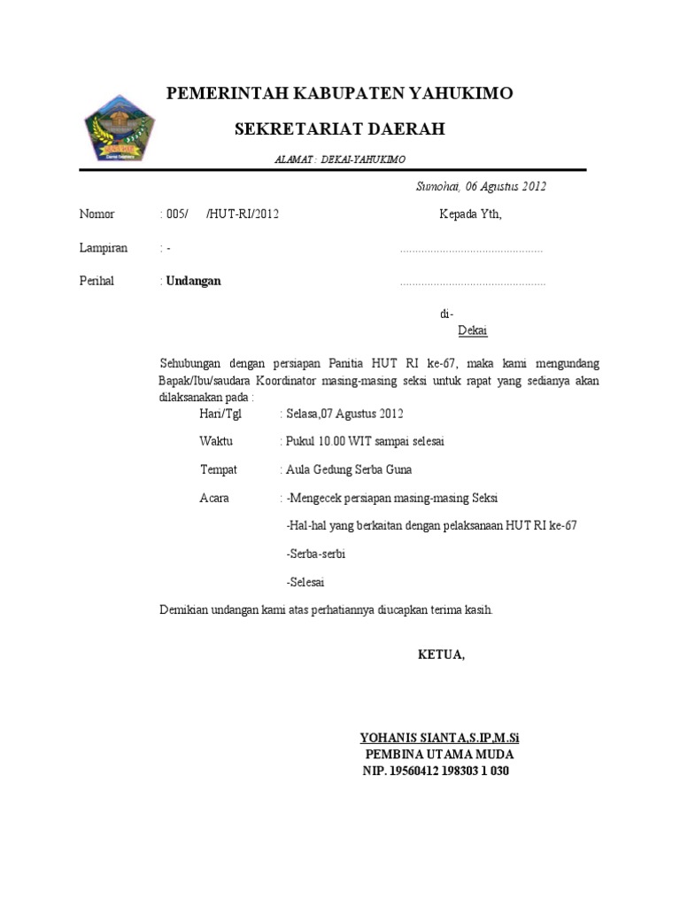 Undangan Rapat Panitia Hut Ri Ke-66 | PDF