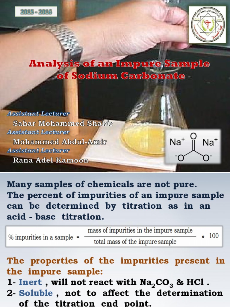Lab VI Analysis of an impure sample of Na2CO3 PDF Titration Chemistry