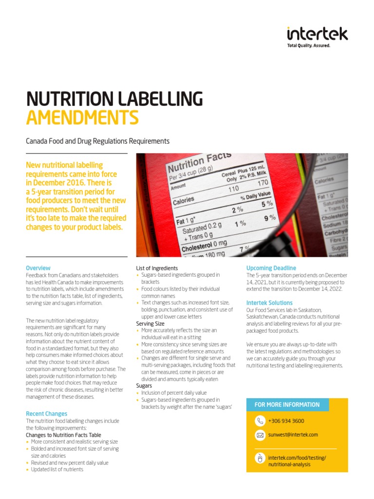Intertek Nutrition Labelling Amendments | PDF | Nutrition Facts Label ...