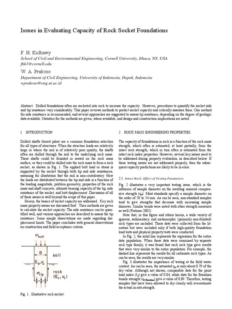 Issues in Evaluating Capacity of Rock Socket Foundations | PDF ...