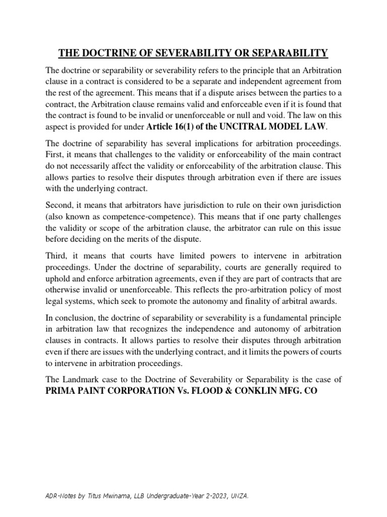 Doctrine of Severability in Arbitration | PDF