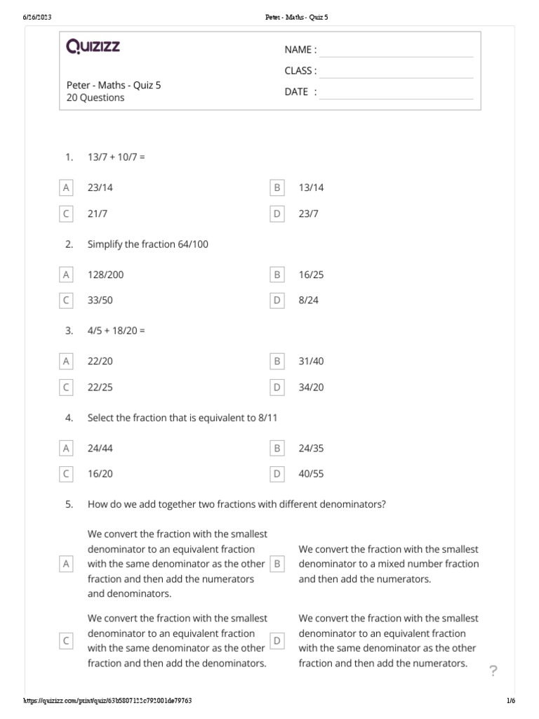Anjana- Maths - Quiz grade 4 | PDF | Arithmetic | Mathematical Notation