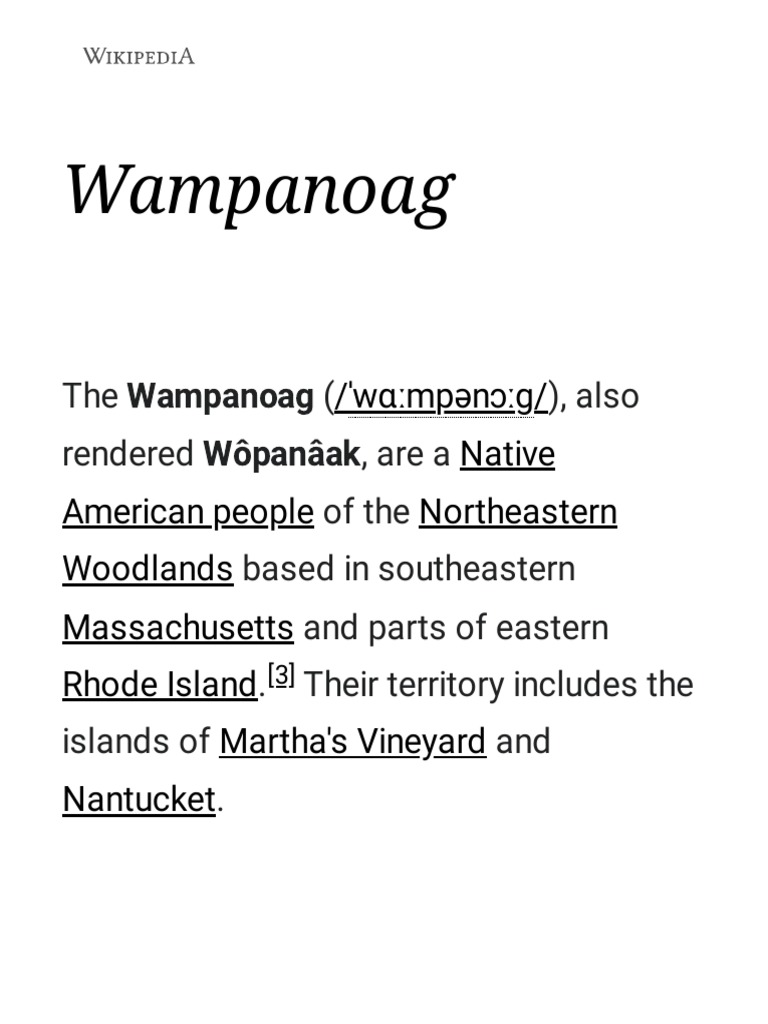 Wampanoag Wikipedia PDF Indigenous Peoples Of The Americas