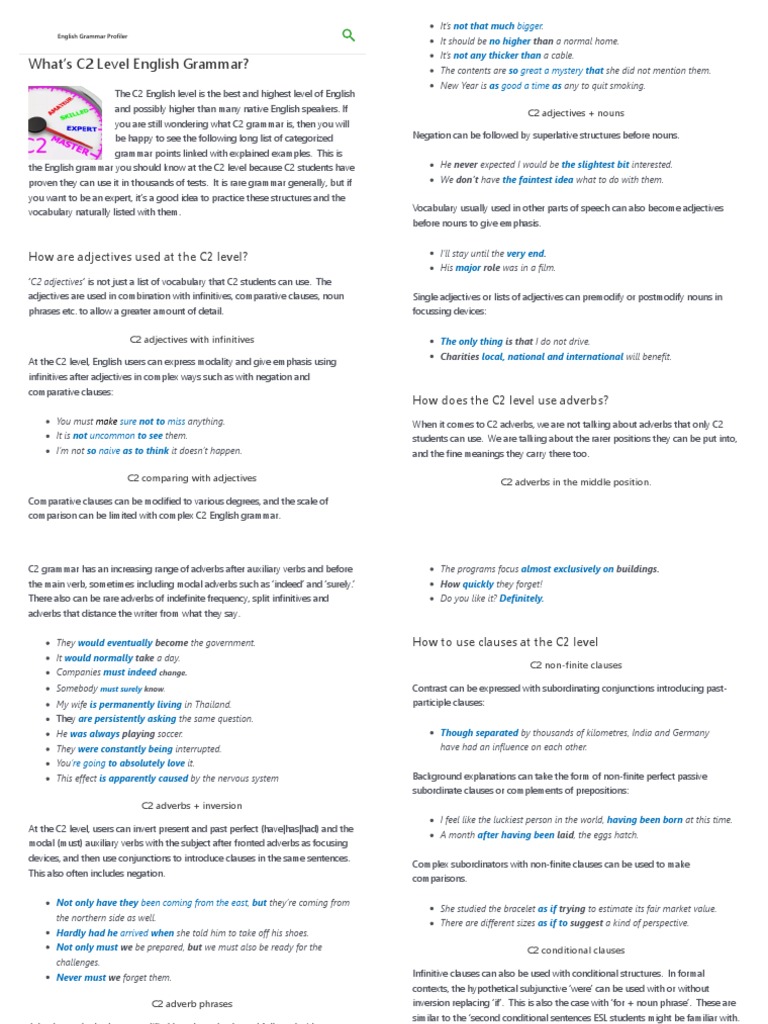 What's C2 Level English Grammar (With Examples) | PDF | Verb | English ...