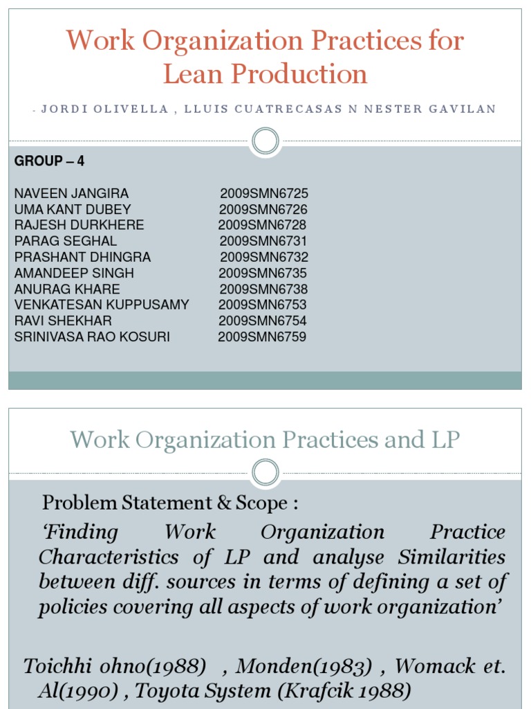 Work Organization Practices For Lean Production: Group - 4 | PDF | Self ...