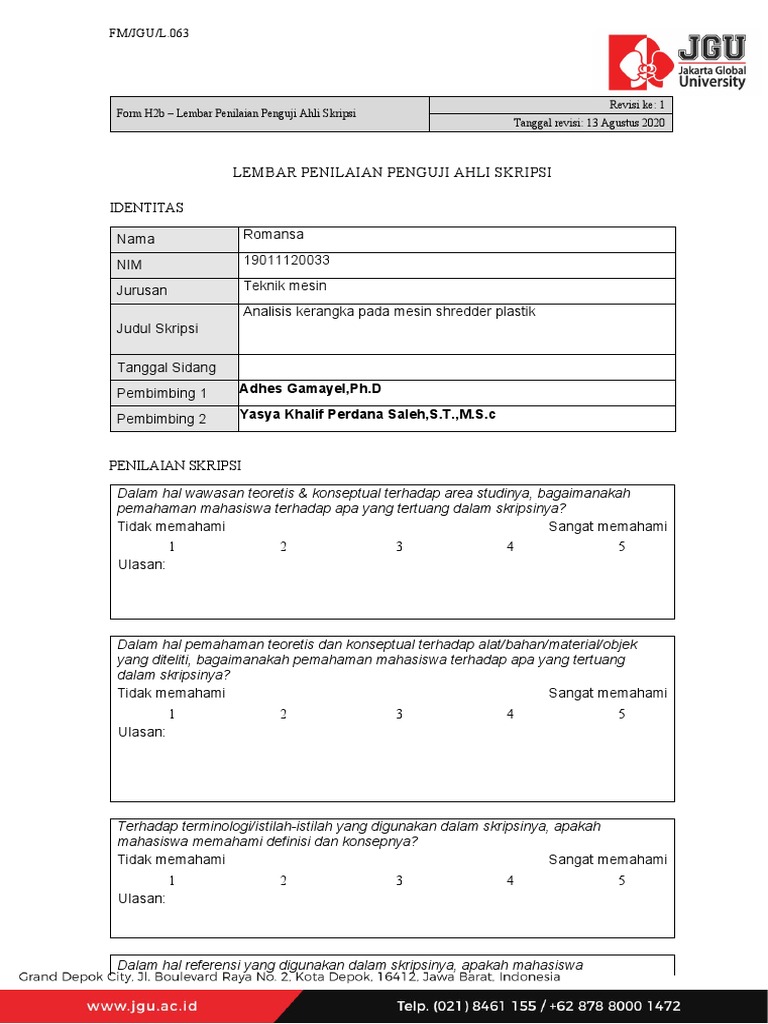 Form H2b Lembar Penilaian Penguji Ahli Skripsi PDF