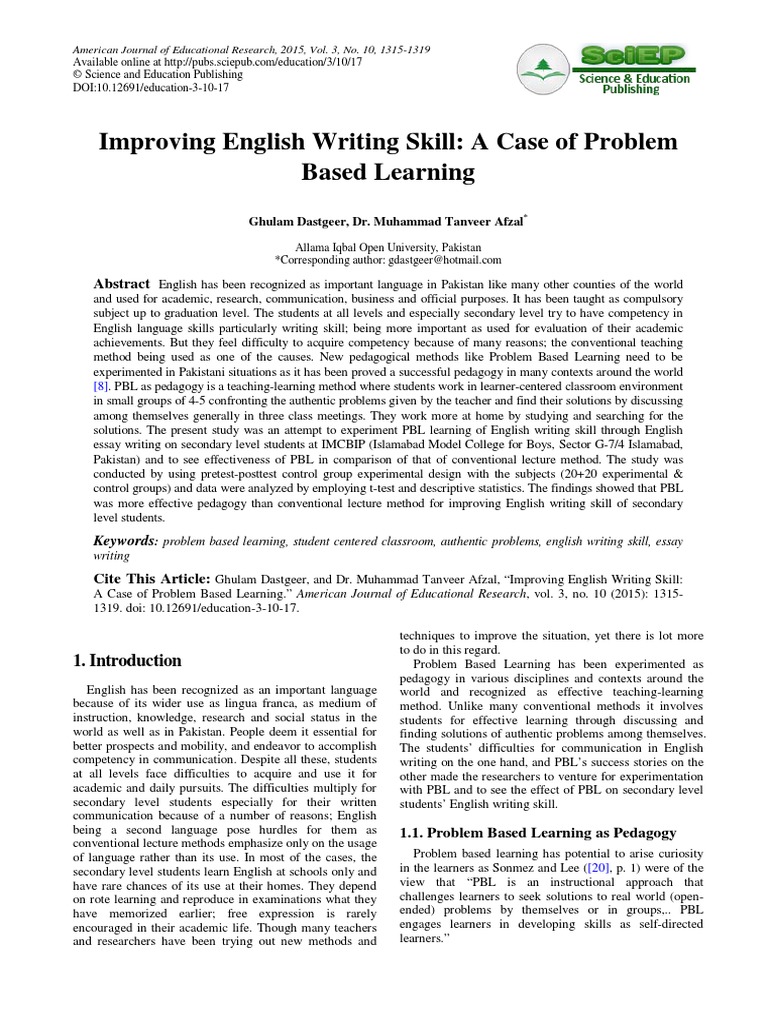 Enhancing English Writing via PBL | PDF | Pedagogy | P Value