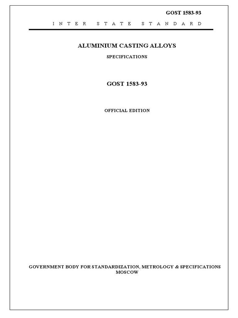 Aluminium Casting Alloys Standard GOST 1583-93 | PDF | Alloy | Metals