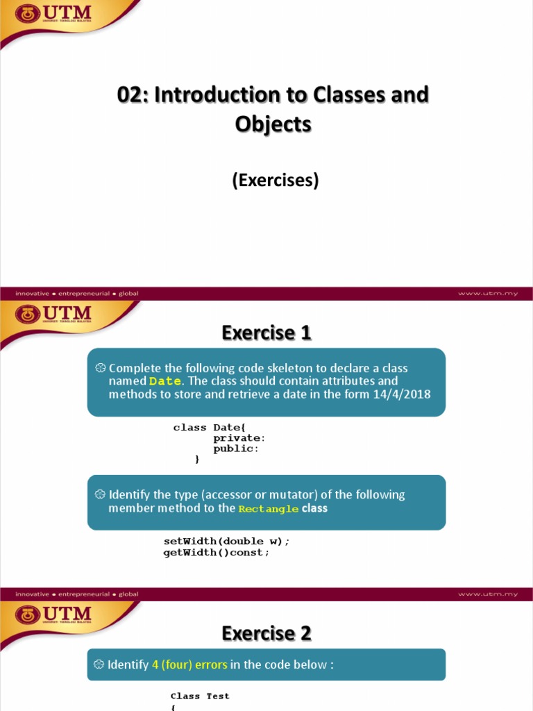 02-Exercises Introduction To Class and Objects | PDF | Teaching Methods ...