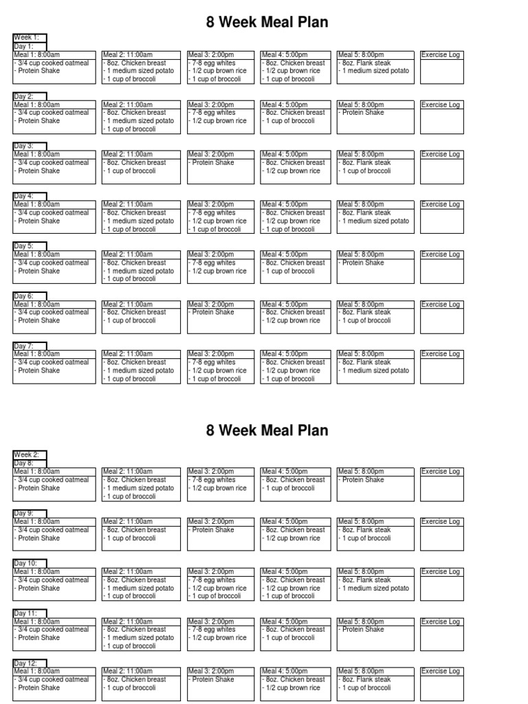 8-Week Meal Plan | PDF | Meal | Steak