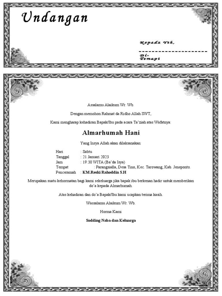 Undangan Ta'ziah | PDF