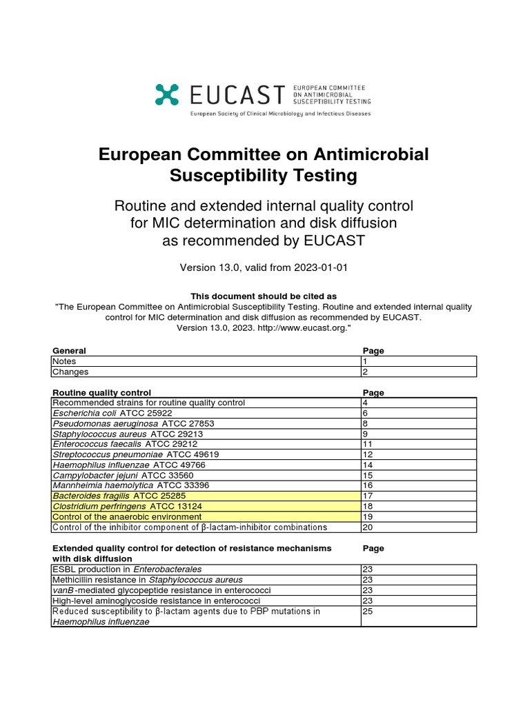 V 13.0 EUCAST QC Tables Routine and Extended QC | PDF | Antimicrobial ...
