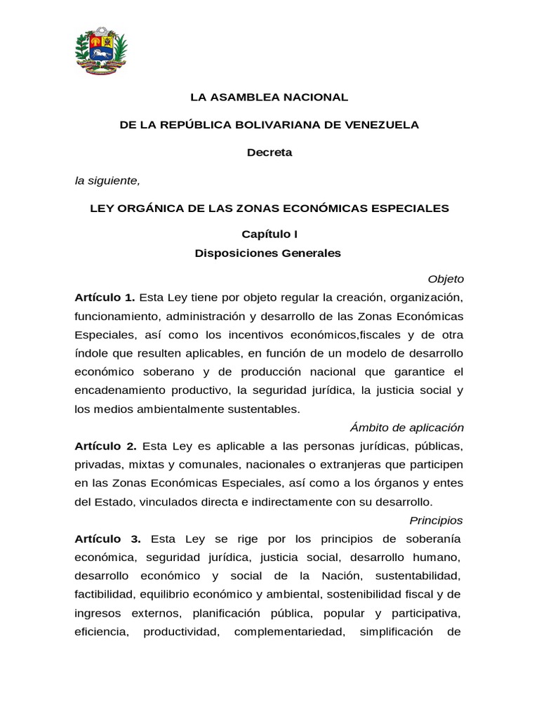 Ley Orgánica de Las Zonas Económicas Especiales | PDF | aduana | Venezuela