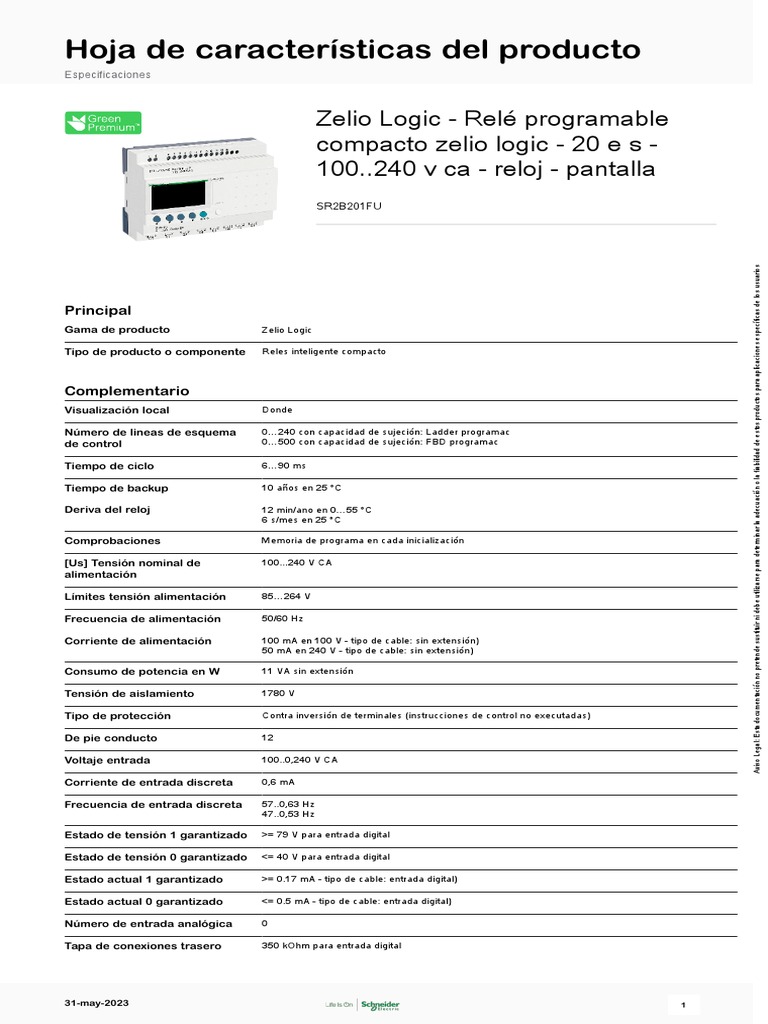 Zelio Logic - SR2B201FU | PDF | Relé | Ingenieria Eléctrica