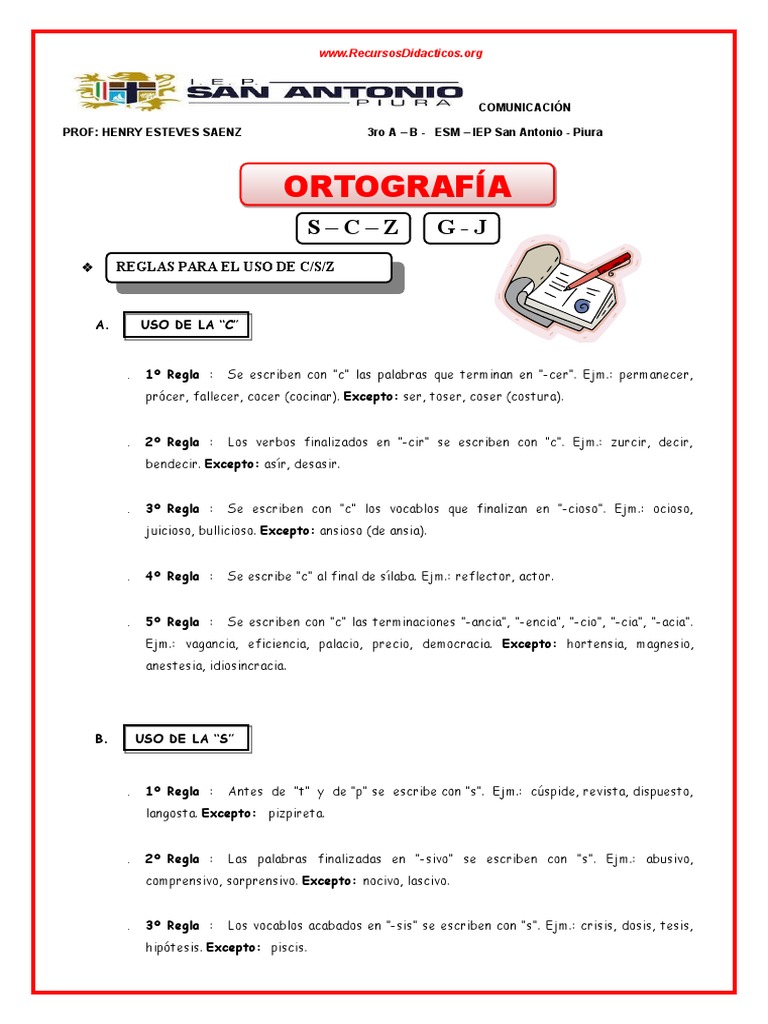 Reglas de uso de C, S y Z para niños | PDF | Mecánica del lenguaje ...