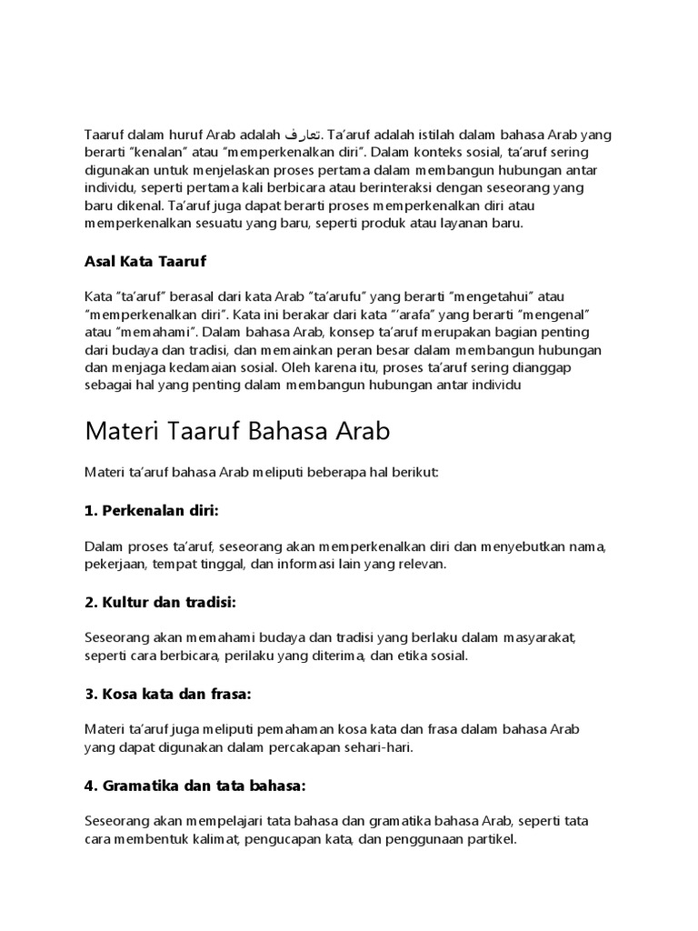 Taaruf Dalam BHS Arab | PDF
