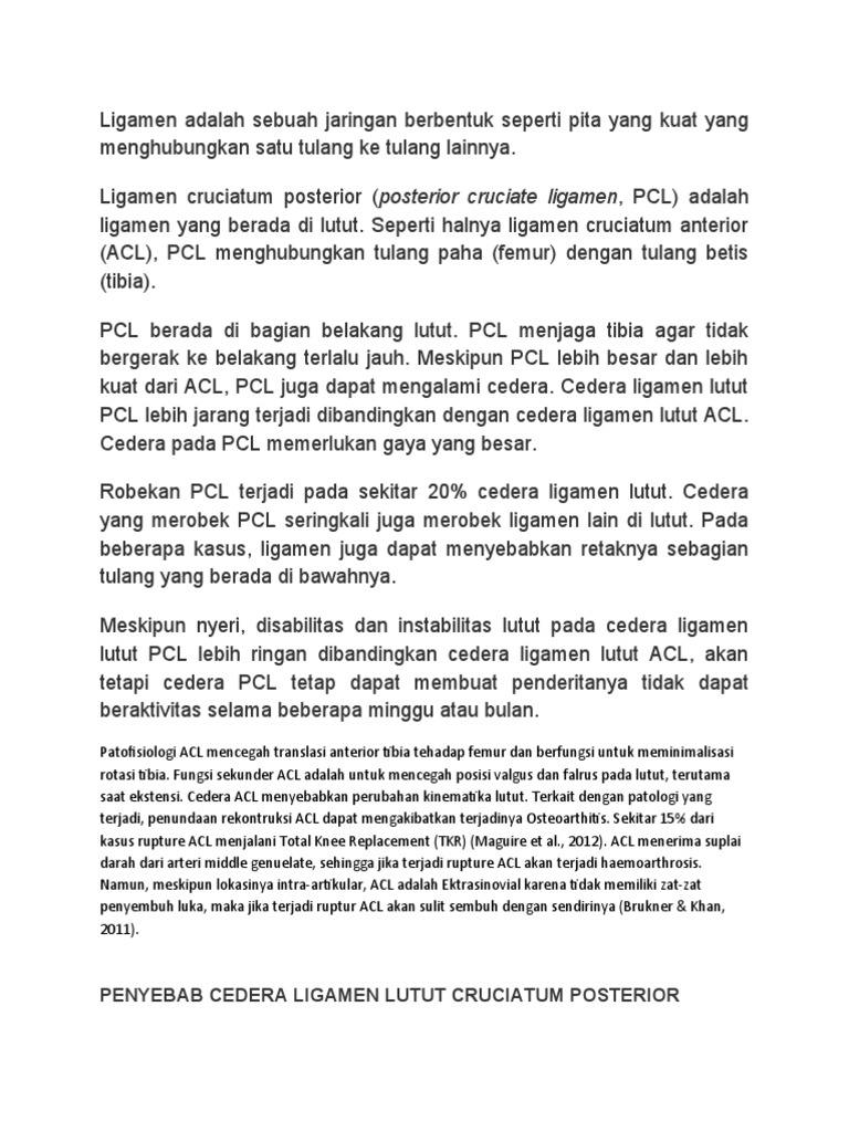 Cedera dan Terapi Ligamen PCL pada Lutut | PDF