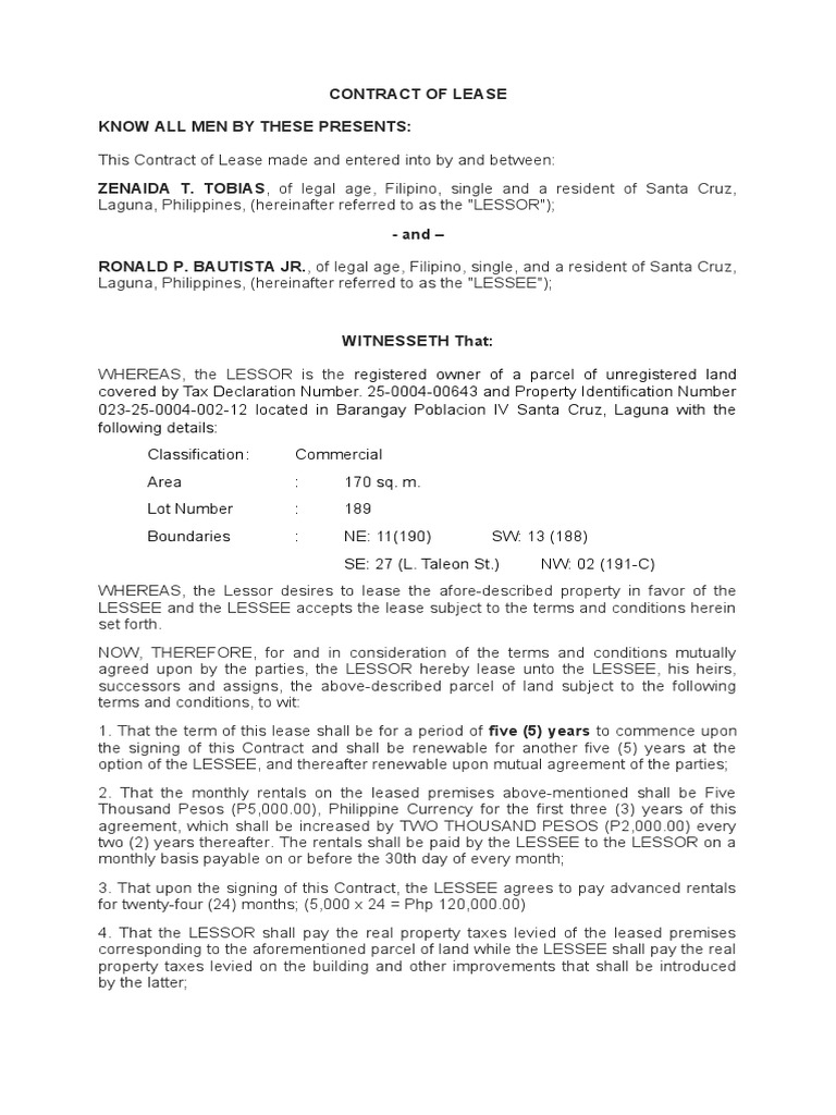 Contract of Lease PDF Lease Justice