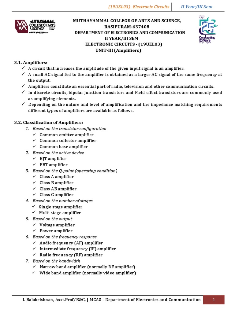 Ec Unit 3 Amplifiers Pdf Amplifier Bipolar Junction Transistor