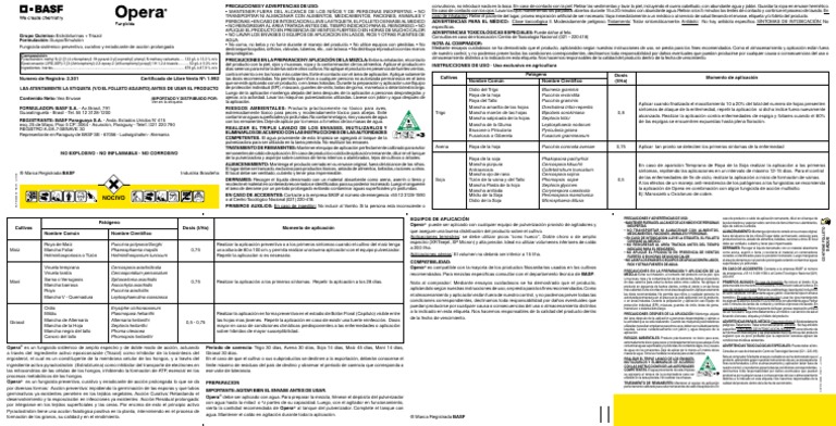 Dosis y uso del fungicida Ópera BASF | PDF | Agua | Hongo