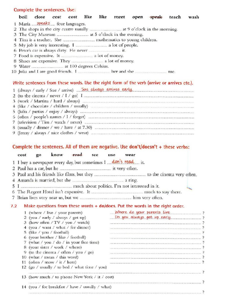 Simple Present Tense Grammar Drills Worksheet Templates Layouts Writing ...