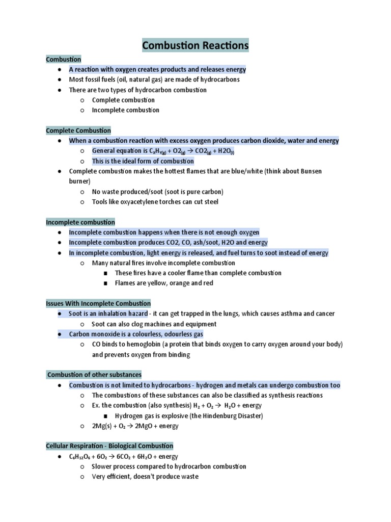 Combustion Reactions PDF
