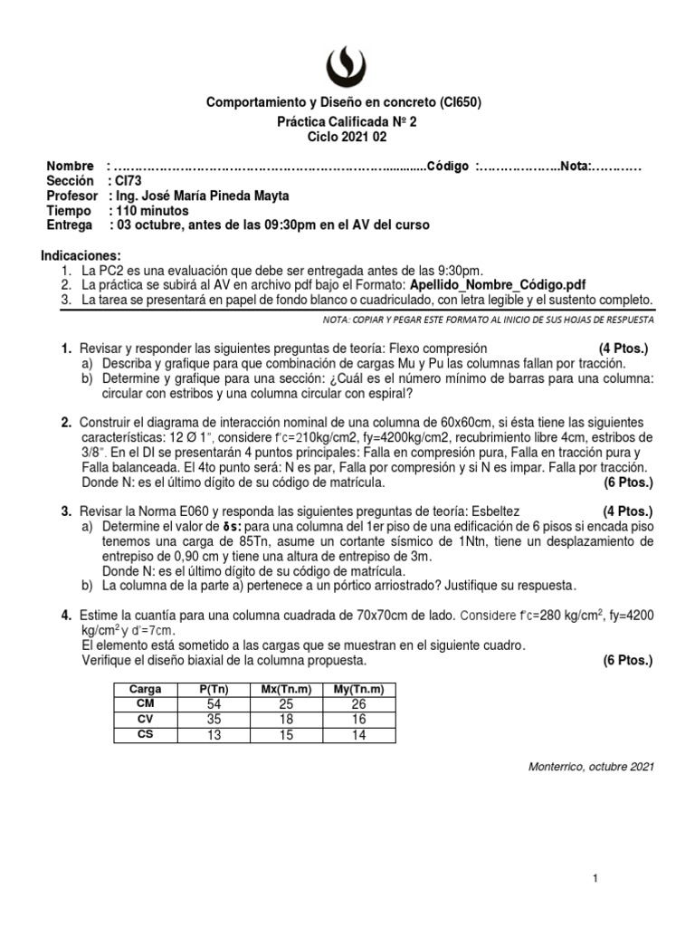 Análisis Estructural PC2 - Concreto | PDF | Métodos y materiales de ...