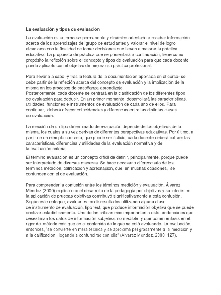 Tipos y Concepto de Evaluación Educativa | PDF | Evaluación ...