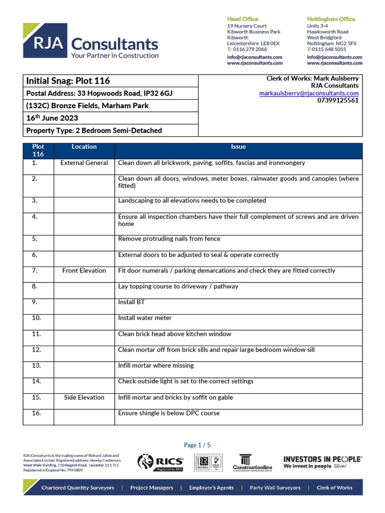 116 Snagging PDF Door Building Technology