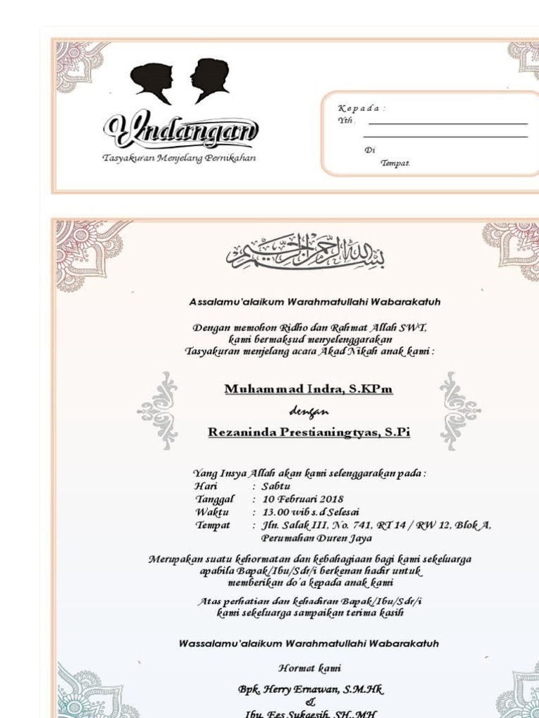 Contoh Surat Undangan Pengajian Pernikahan | PDF
