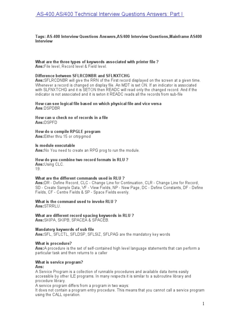 AS400 Interview Questions Part-1 | PDF | Ibm Rpg | Library (Computing)
