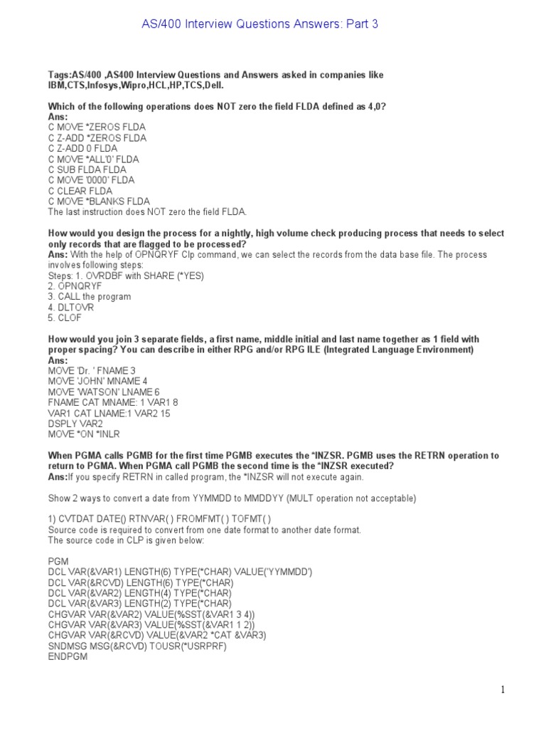 As400 Interview Questions Answers - Part 3 | PDF | Computer File ...