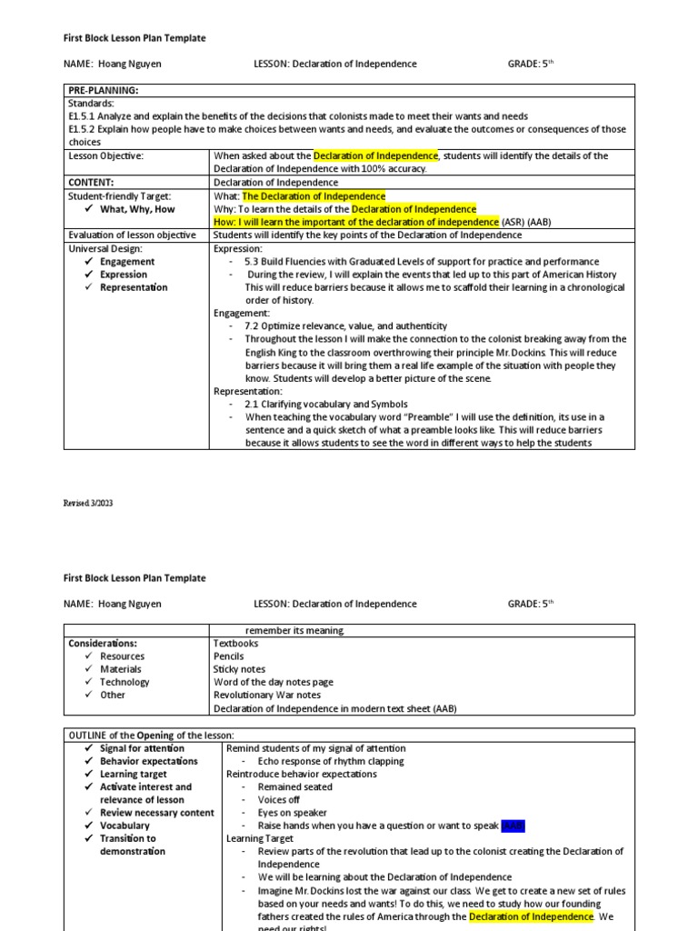 declaration of independence lesson plan for ells