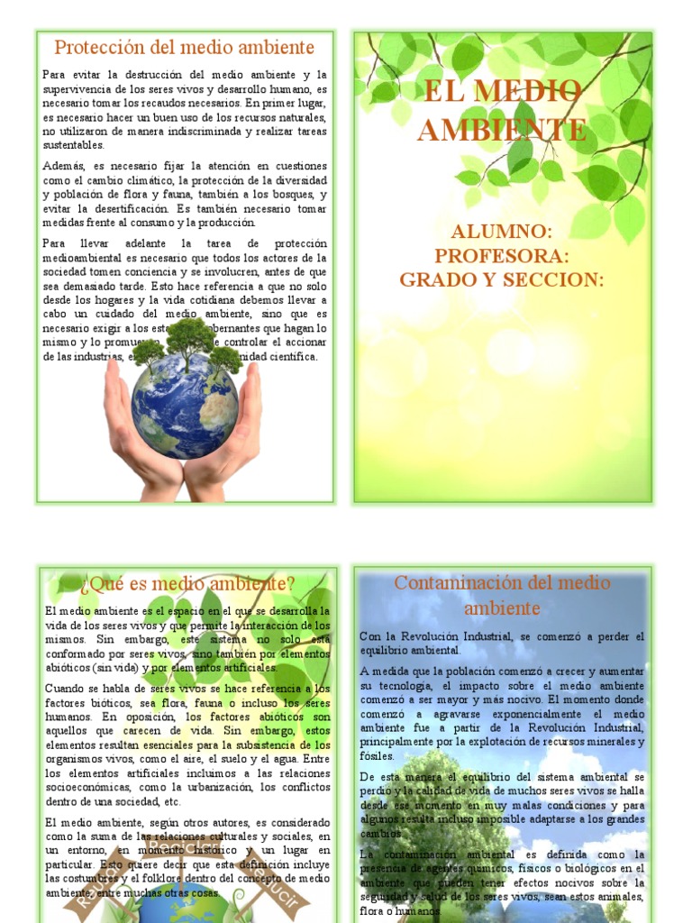 Díptico sobre el Cuidado del Medio Ambiente | PDF | Entorno natural ...