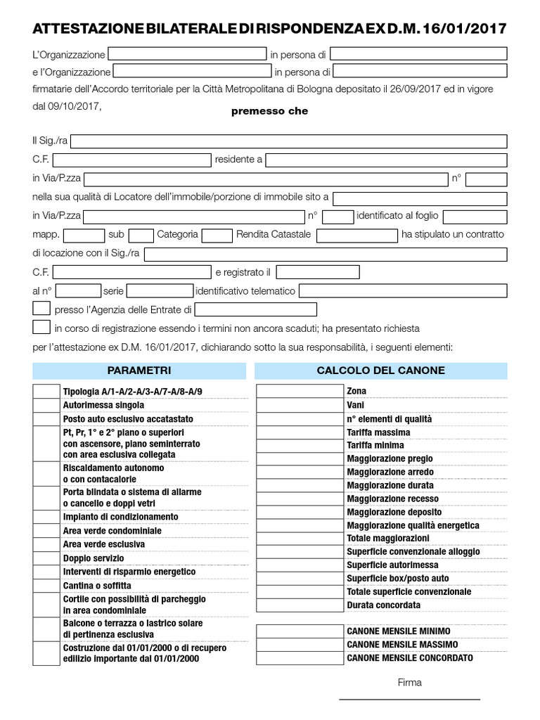Fac Simile Attestazione Canone Concordato | PDF