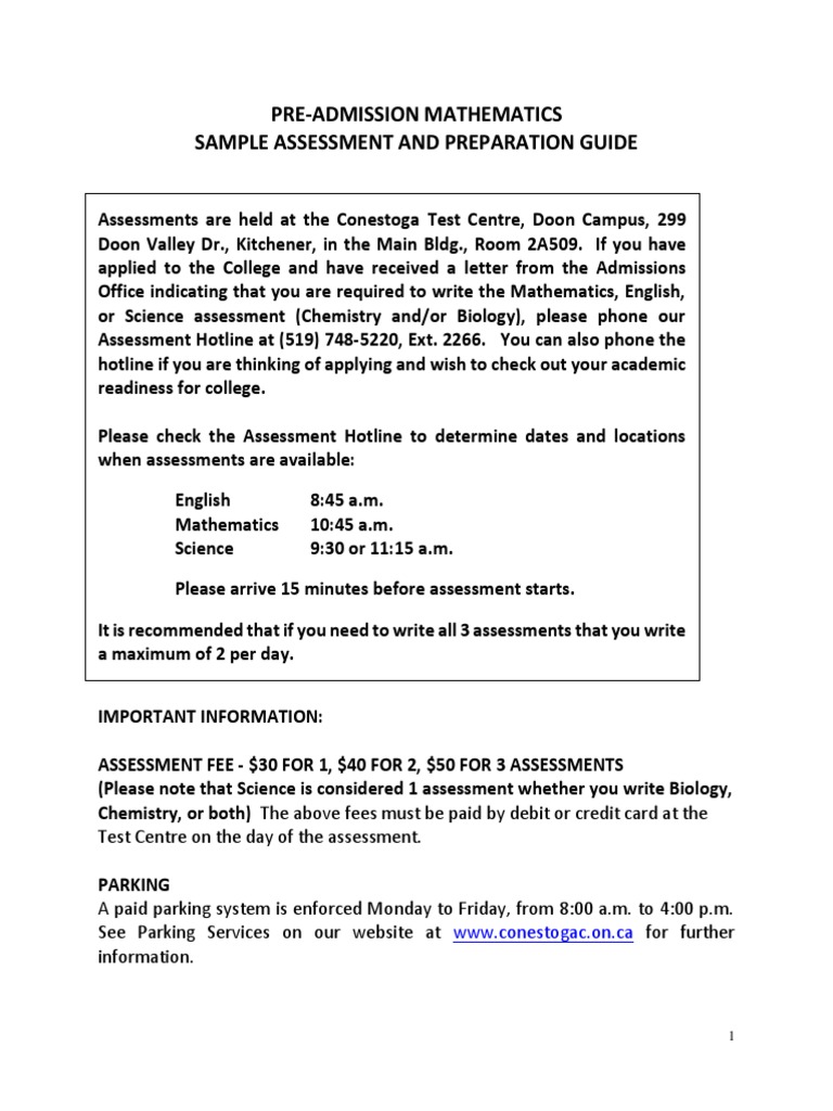 Conestoga College Math Assessment Guide | PDF | Multiple Choice ...