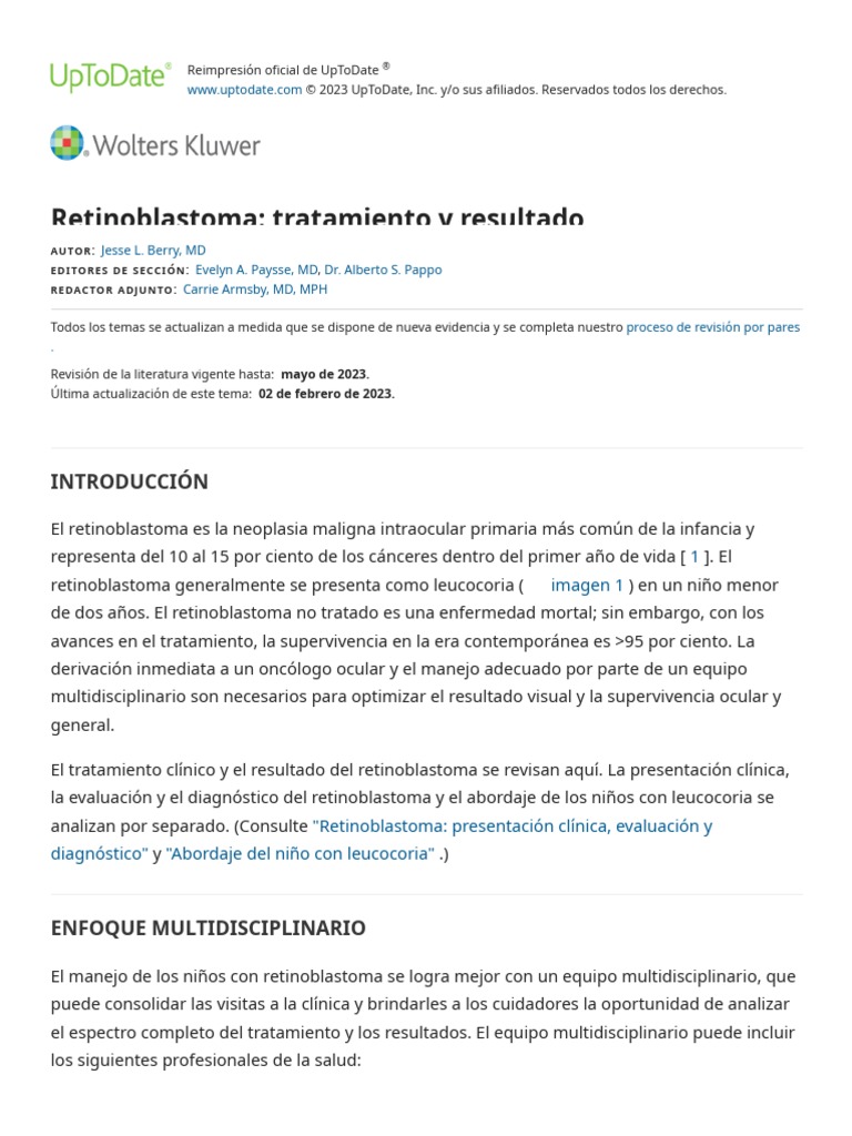 Retinoblastoma Treatment and UpToDate PDF Cáncer