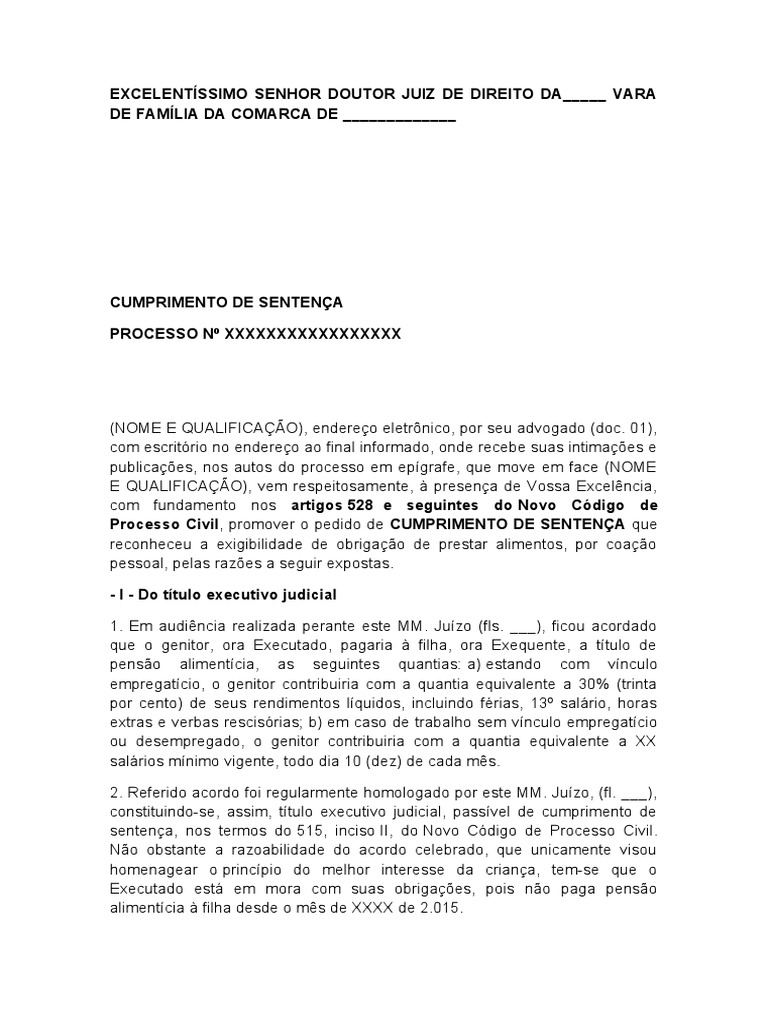Execução de Alimentos - Cumprimento de Sentença - Rito da prisão civl ...